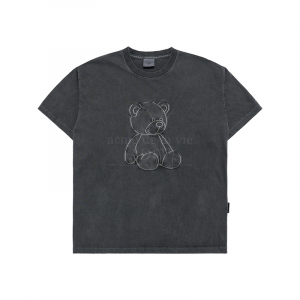 BEAR APPLIQUE PIGMENT WASHING SHORT SLEEVE T-SHIRT CHARCOAL