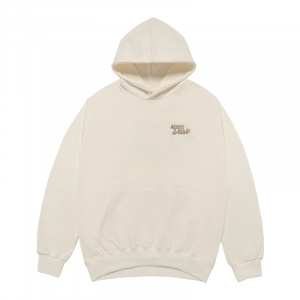 ROUND SCRIPT BOUCLE LOGO HOODIE CREAM