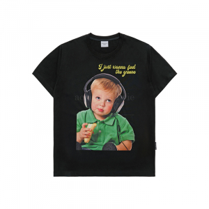 HEADSET BOY LETTERING BABY FACE SHORT SLEEVE T-SHIRT BLACK