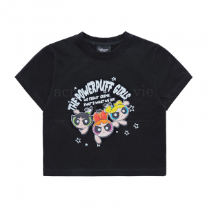 THE POWERPUFF GIRLS X acmé de la vie crayon artwork crop t-shirts BLACK