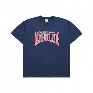 VARSITY LOGO EMBOSSING PRINTING SHORT SLEEVE T-SHIRT NAVY