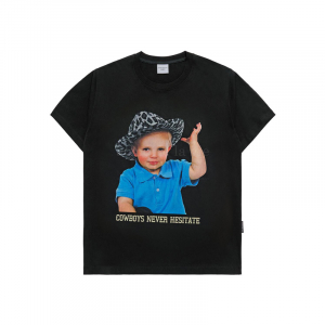 COWBOY LETTERING BABY FACE SHORT SLEEVE T-SHIRT BLACK