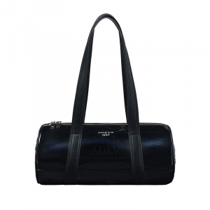 ENAMEL DUFFEL SHOULDER BAG BLACK