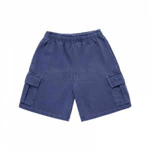 BASIC LOGO PIGMENT WASHING CARGO SHORT PANTS NAVY