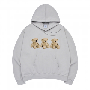 THREE BOUCLE BEAR HOODIE LIGHT GREY