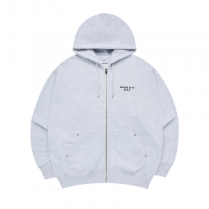 BASIC LOGO NEEDLEWORK HOODIE ZIP UP MELANGE