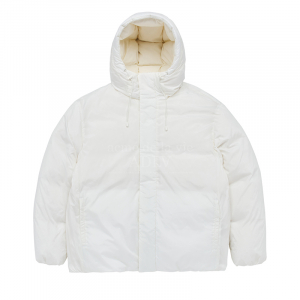 BASIC LOGO NON QUILTING HOODED DUCK DOWN PARKA CREAM